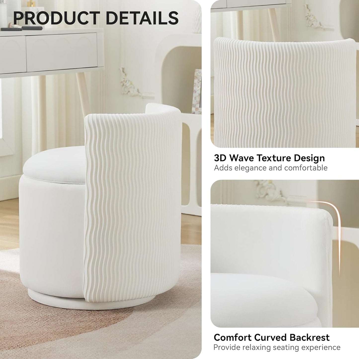 Tabouret Velvet Wave™ avec Rangement Intégré